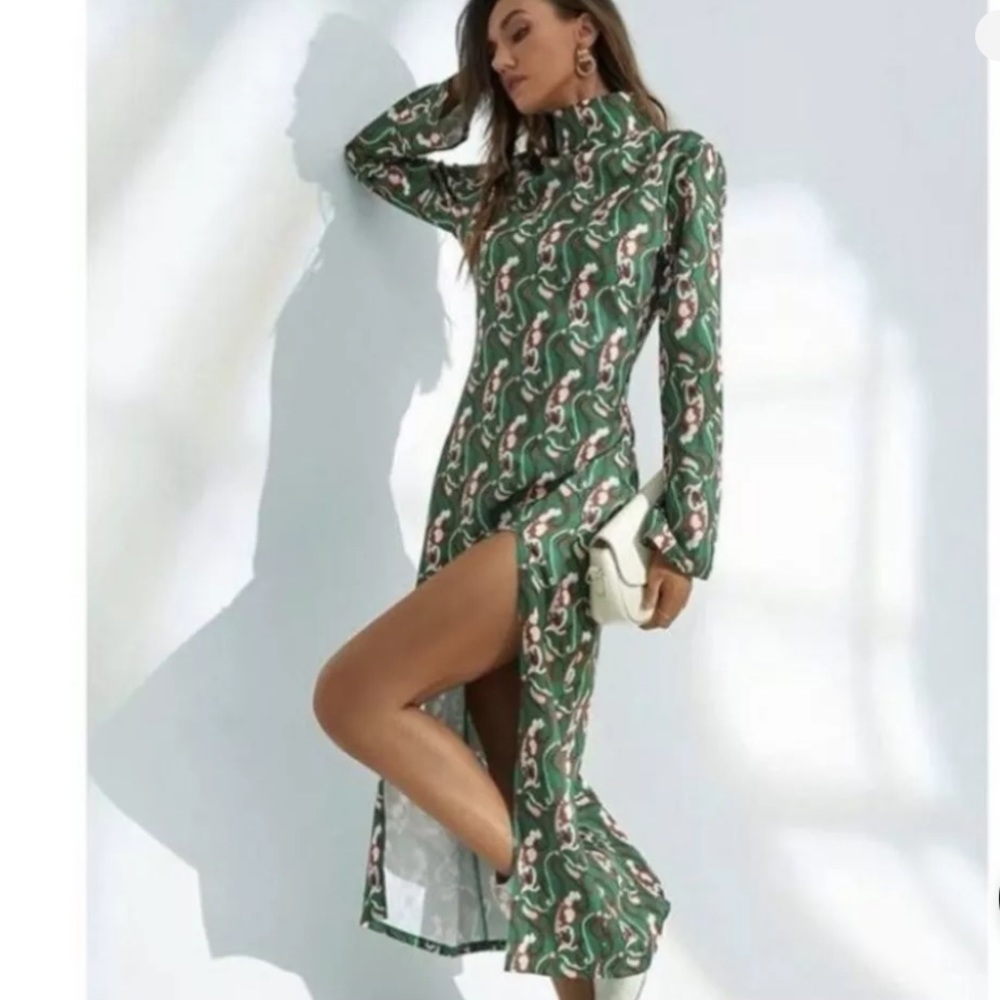 Zara Emerald Patterned Midi Dress